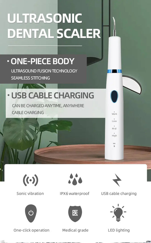 Ultrasonic Teeth Cleaner with 3 Modes, Portable & Waterproof